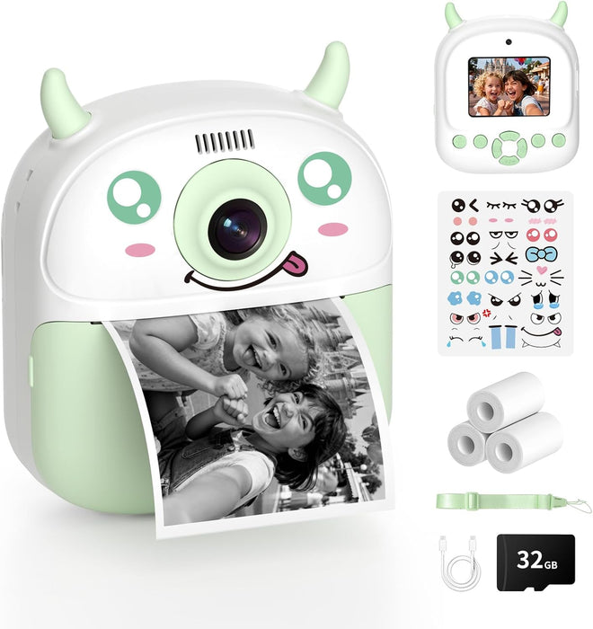 Kids Instant Camera Printer 1080P Selfie & Video Gift for Ages 3–12 White
