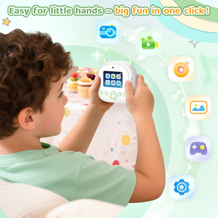 Kids Instant Camera Printer 1080P Selfie & Video Gift for Ages 3–12 White