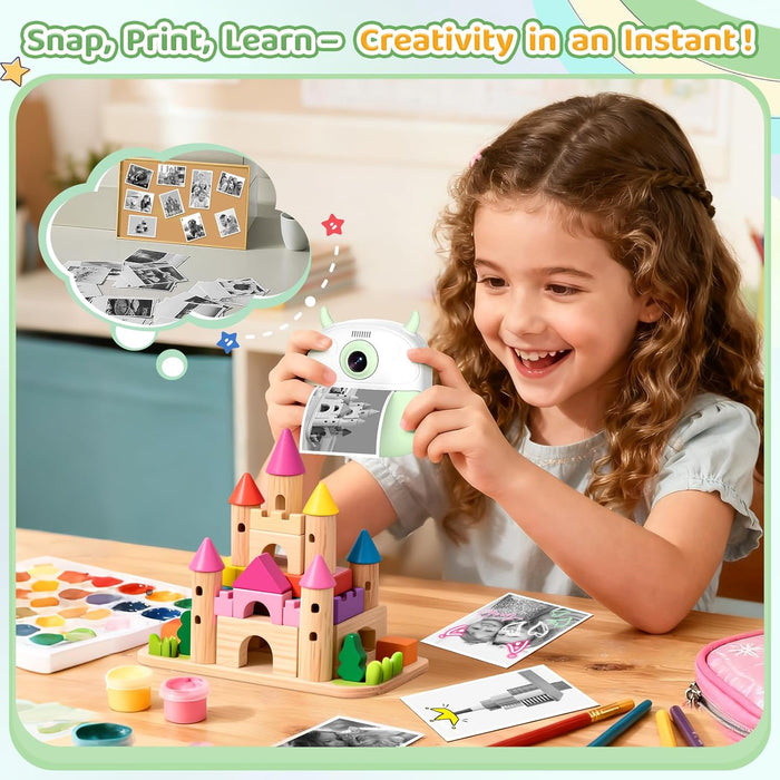 Kids Instant Camera Printer 1080P Selfie & Video Gift for Ages 3–12 White