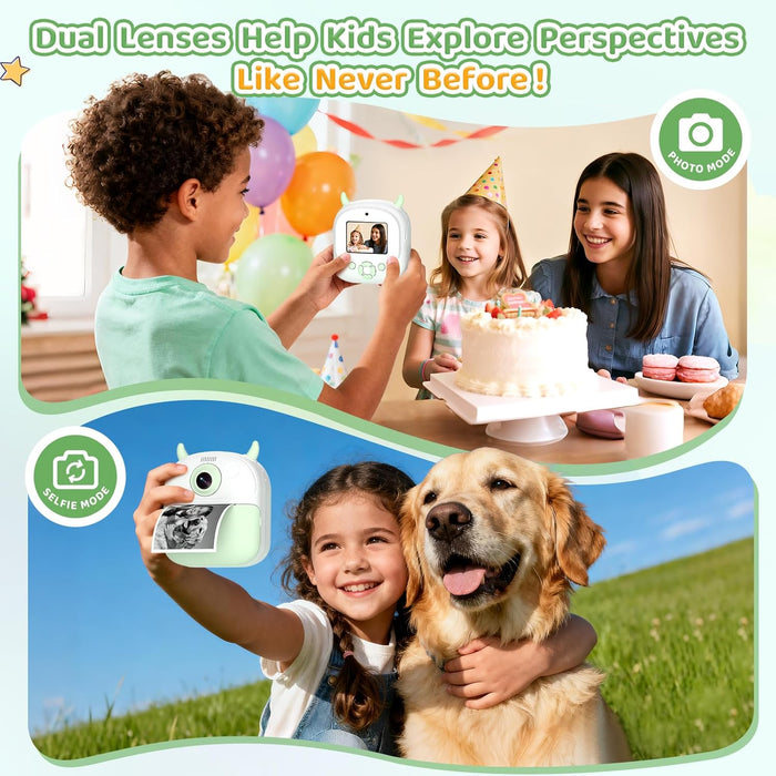 Kids Instant Camera Printer 1080P Selfie & Video Gift for Ages 3–12 White