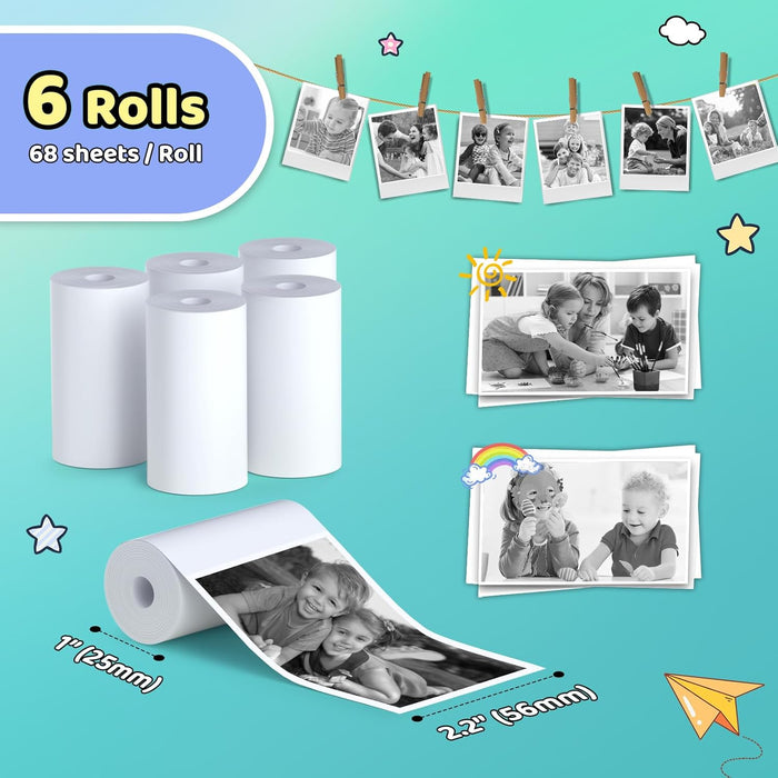 Kids Instant Camera Printer 6 Rolls Refill Thermal Paper