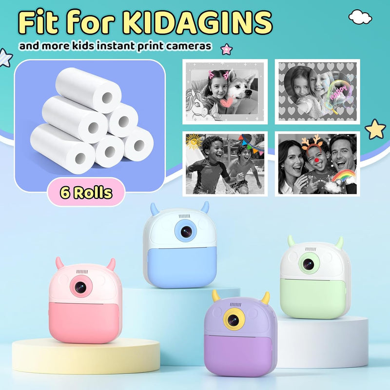 Kids Instant Camera Printer 6 Rolls Refill Thermal  Sticker Paper