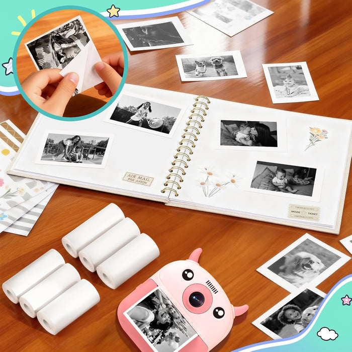 Kids Instant Camera Printer 6 Rolls Refill Sticker Thermal Paper