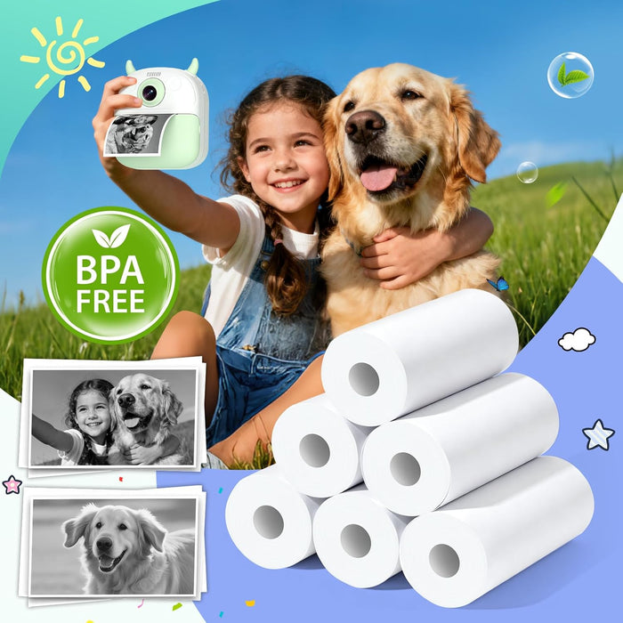 Kids Instant Camera Printer 6 Rolls Refill Sticker Thermal Paper