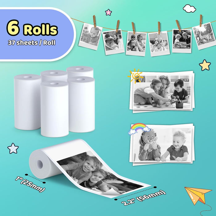 Kids Instant Camera Printer 6 Rolls Refill Sticker Thermal Paper