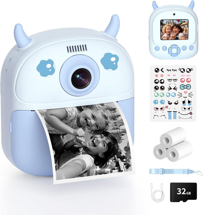 Kids Instant Camera Printer 1080P Selfie & Video Gift for Ages 3–12 Blue
