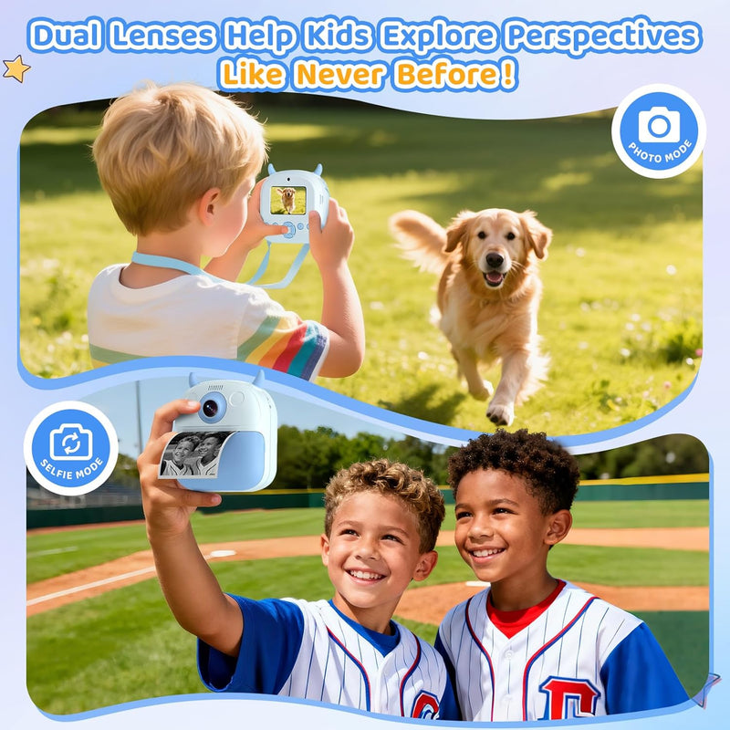 Kids Instant Camera Printer 1080P Selfie & Video Gift for Ages 3–12 Blue