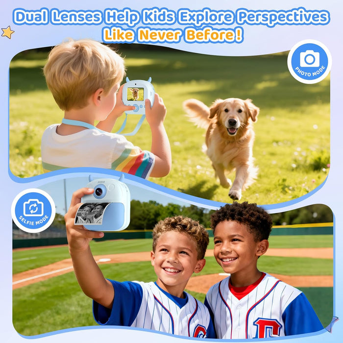 Kids Instant Camera Printer 1080P Selfie & Video Gift for Ages 3–12 Blue
