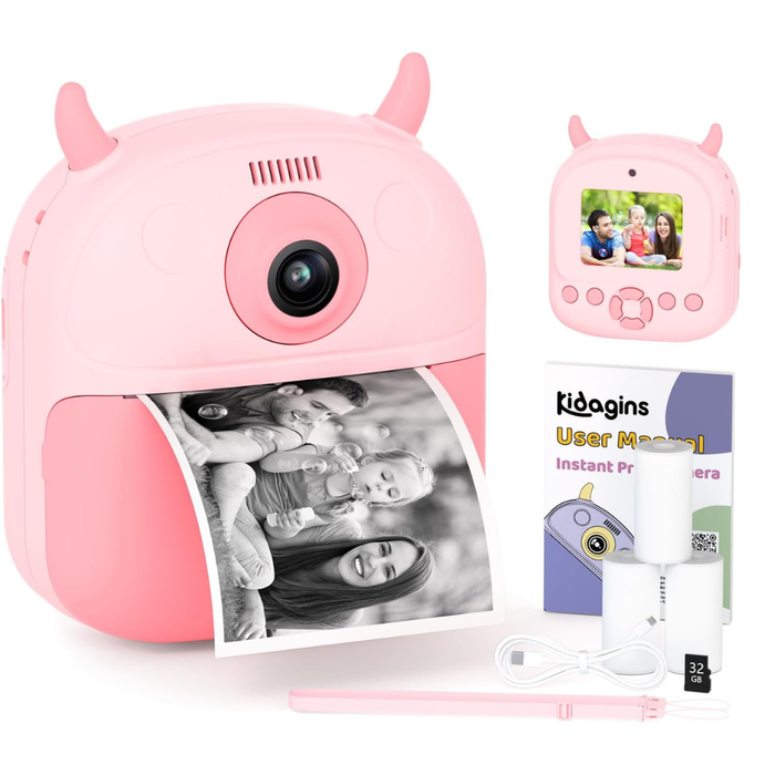 Kids Instant Camera Printer 1080P Selfie & Video Gift for Ages 3–12 Pink