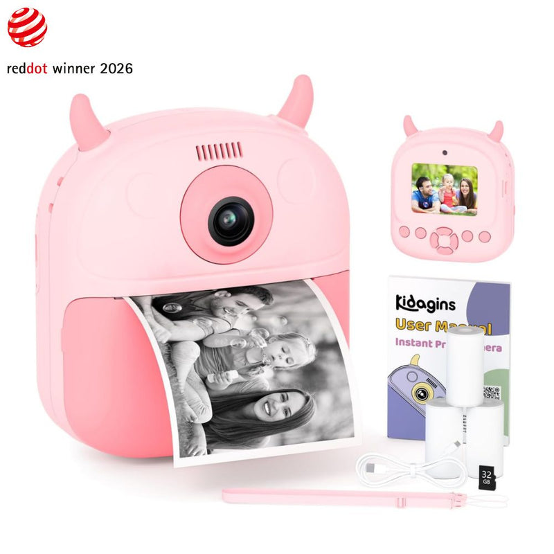 Kids Instant Camera Printer 1080P Selfie & Video Gift for Ages 3–12 Pink