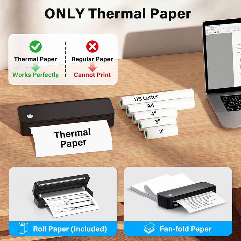 Gloryang PD-A4 Wireless Portable Thermal Printer with 3 Paper Rolls & Storage Bag Bundle
