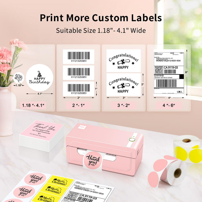 Shipping label printer 268bt pink print more custom labels