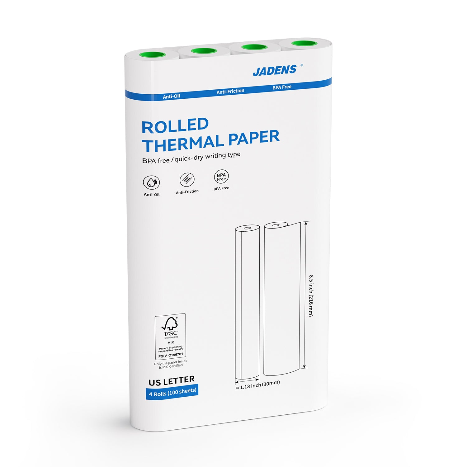 JADENS 8.5''x11'' US Letter Size Quick-Dry Thermal Printer Paper