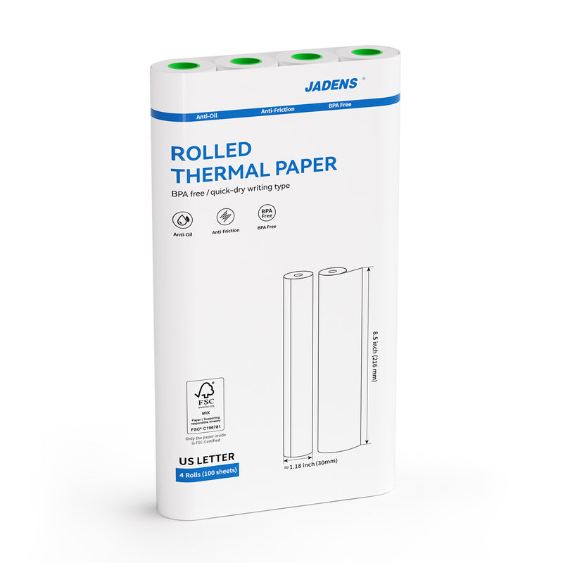 JADENS 8.5''x11'' US Letter Size Quick-Dry Thermal Printer Paper