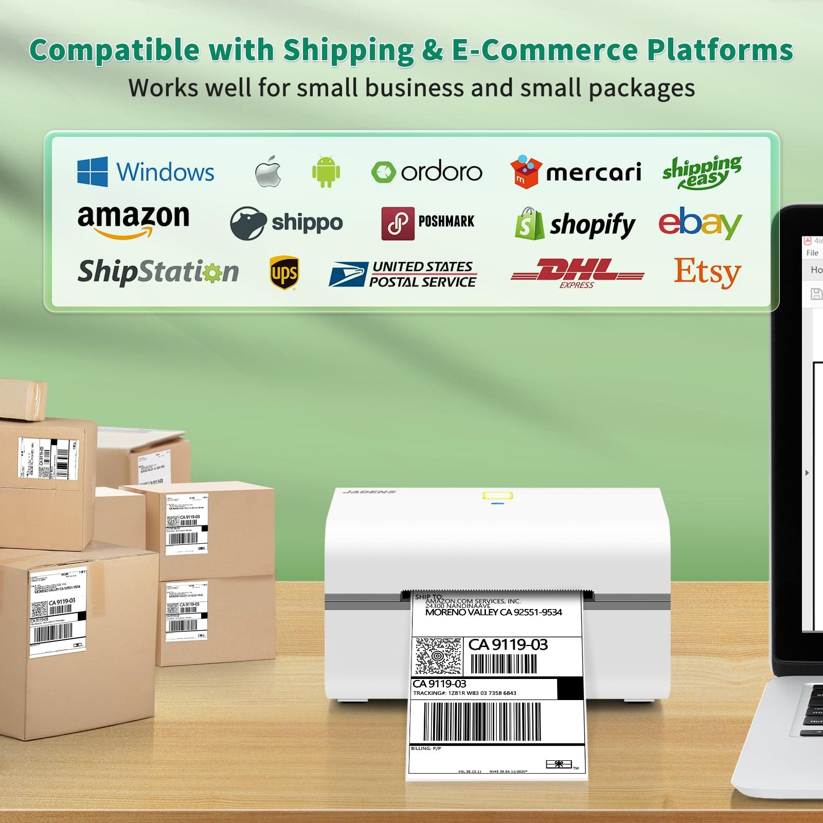 JADENS 328BT Bluetooth Shipping Label Printer White for 3x5 inch label
