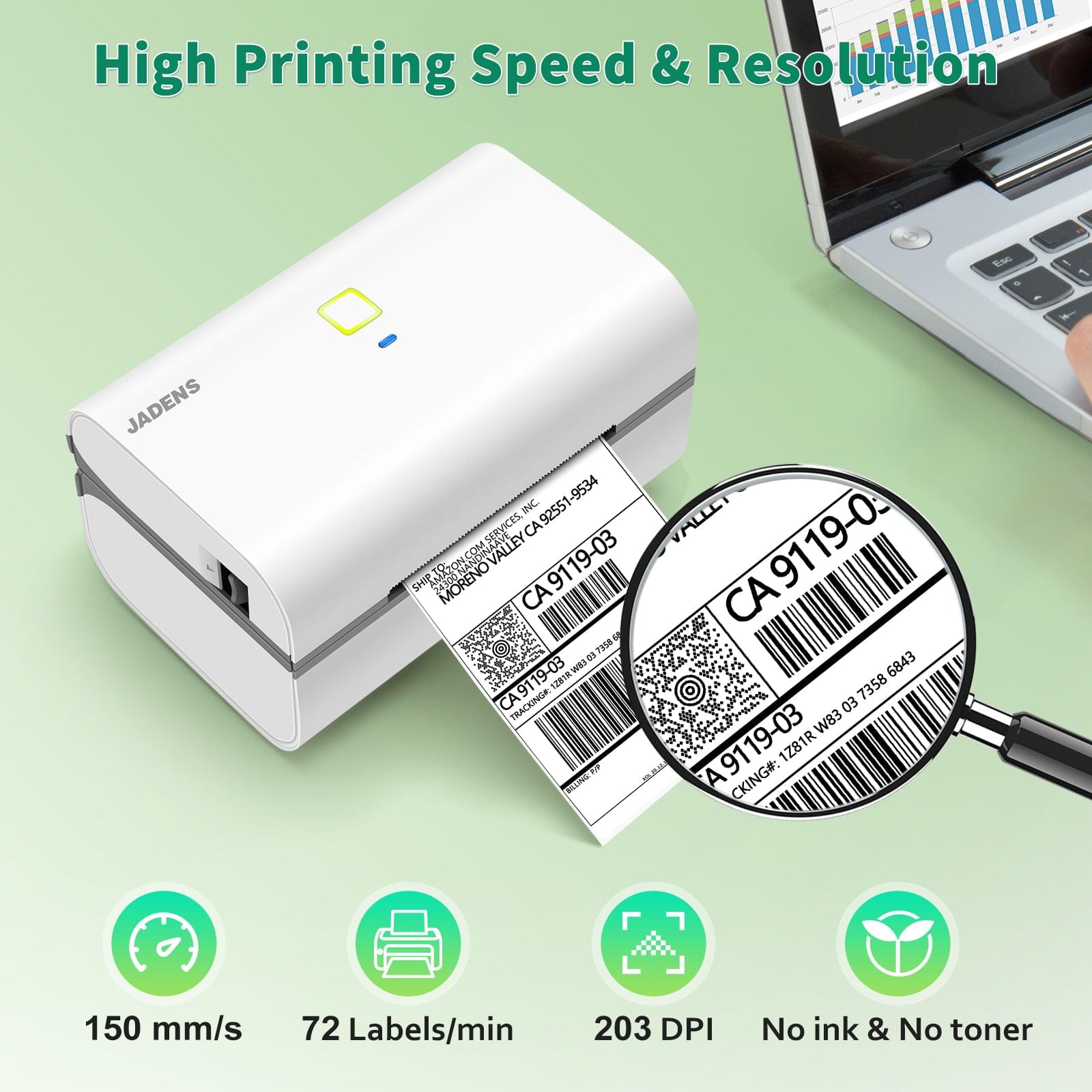JADENS 328BT Bluetooth Shipping Label Printer White for 3x5 inch label
