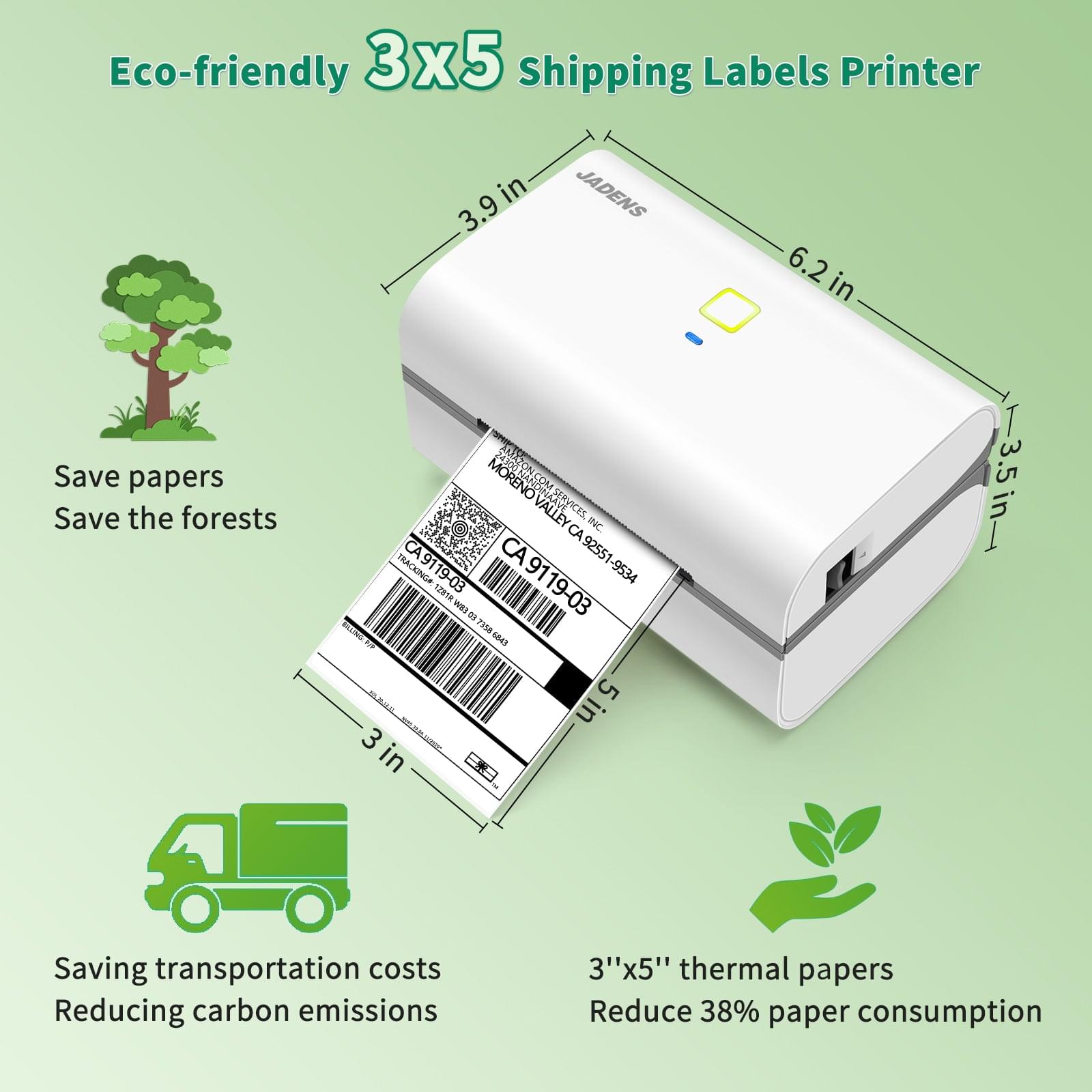 JADENS 328BT Bluetooth Shipping Label Printer White for 3x5 inch label