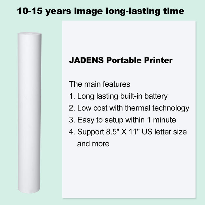 JADENS 4 rollos de papel térmico de larga duración para impresora portátil A40 