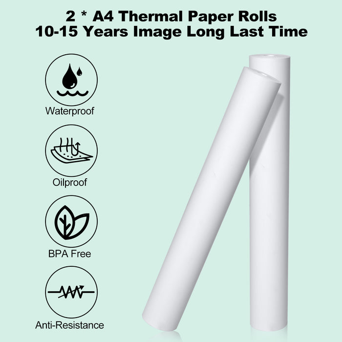 JADENS 4 rollos de papel térmico de larga duración para impresora portátil A40 