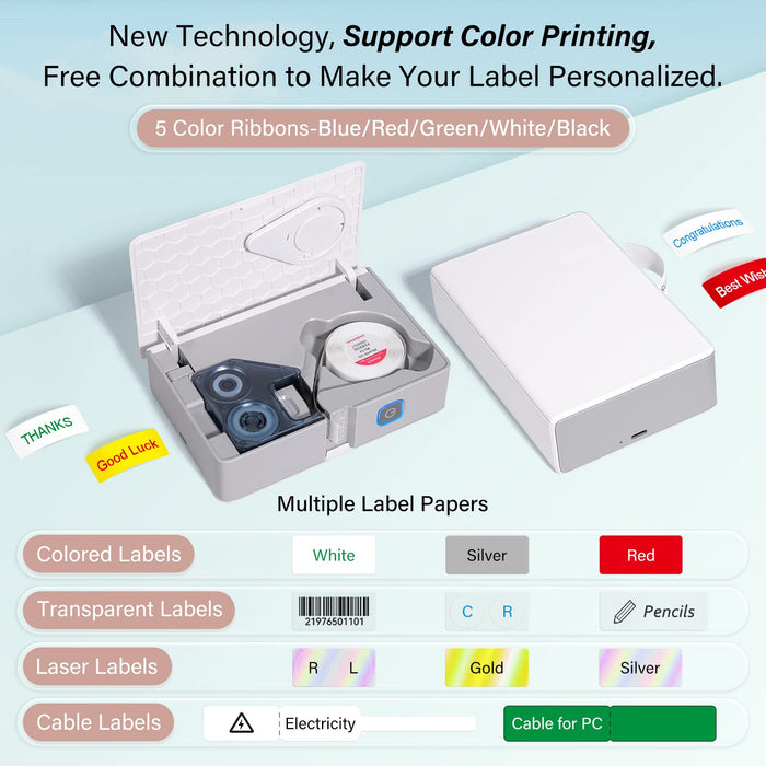Label Maker B18 - Bluetooth Enabled with Multicolor Tape Support for Printing