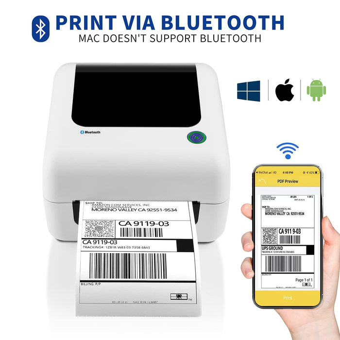 JADENS Bluetooth Thermal Shipping Label Printer - High Speed 4x6 Wireless Label Maker Machine, Support PC, Phone, USB for Mac, Compatib