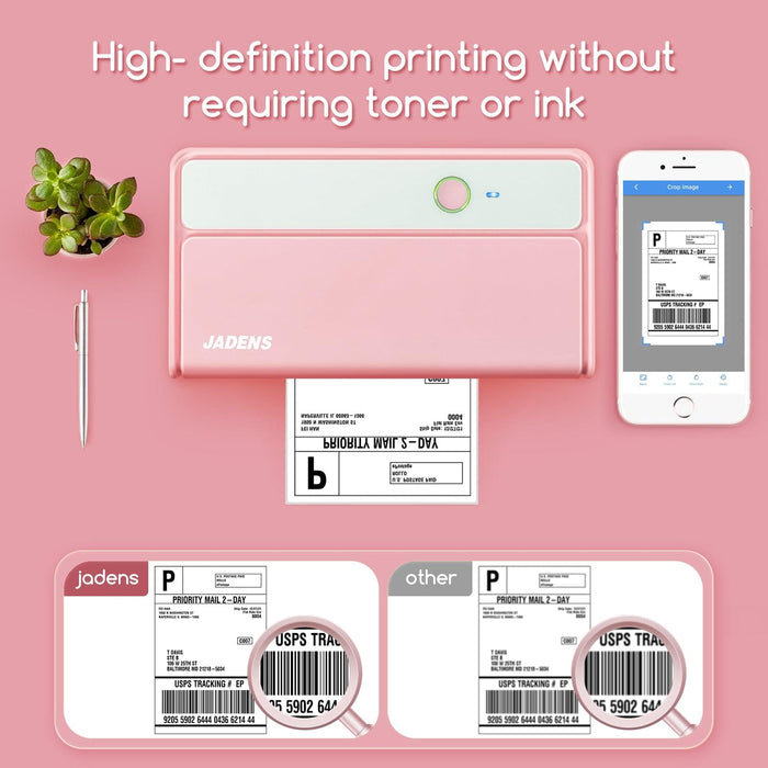 Bluetooth Shipping Label Printer 468BT Pink Print High definition labels