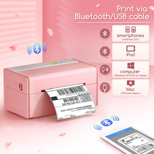 Thermal Shipping Label Printer 468BT Pink print with Bluetooth and USB