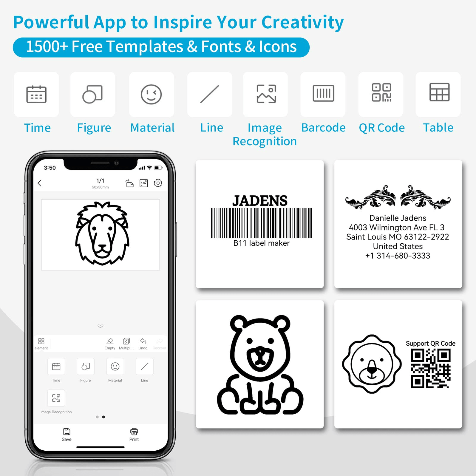 Jadens Label Maker B1 Bluetooth 2Inch Printer for Barcode, Address